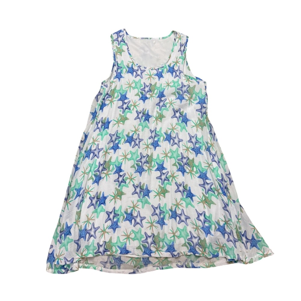 Tank Dress Womens One Size White Starfish Coastal Beach Sleeveless Swim Cover